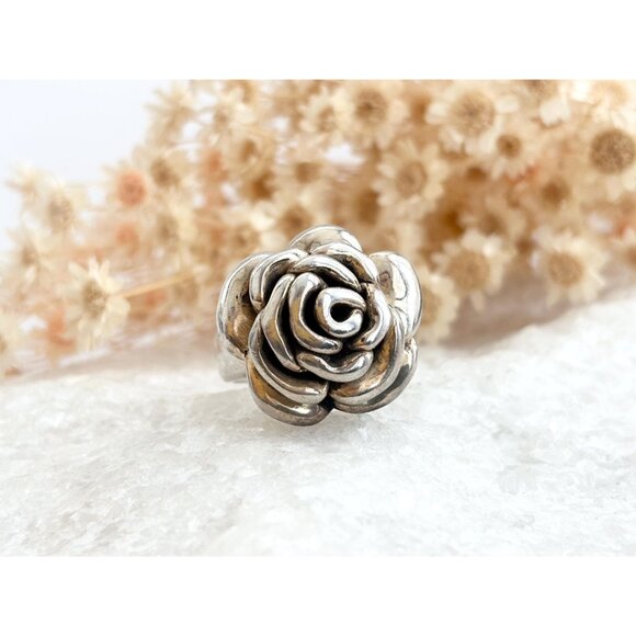 Thai Made RARE Blooming Rose Floral 925 Sterling Silver Vintage Ring - sz 7 - Picture 12 of 14